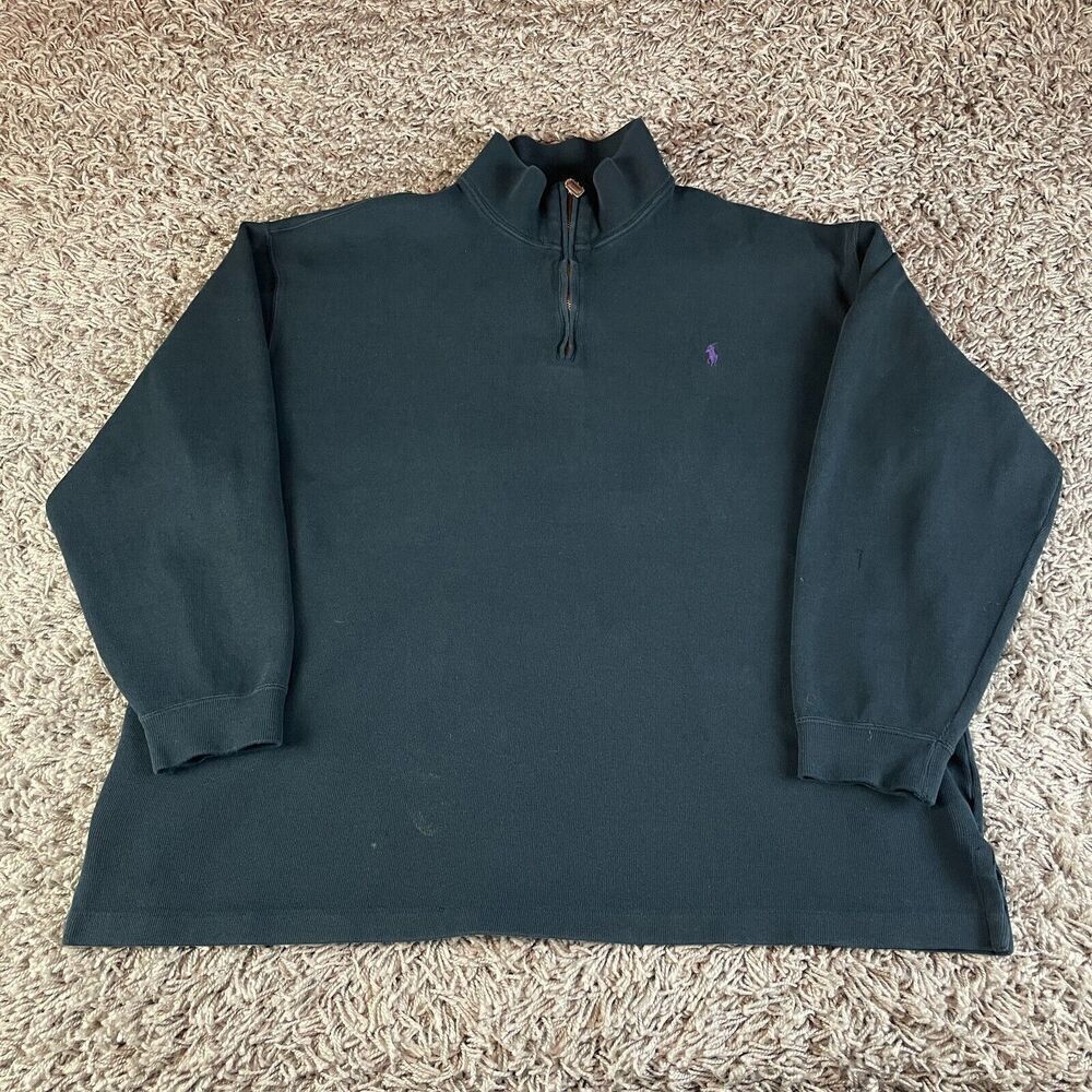 Polo Ralph Lauren Sweater Mens 2XLB 2XL Big Black Pony 1/4 Zip Embroidered Logo